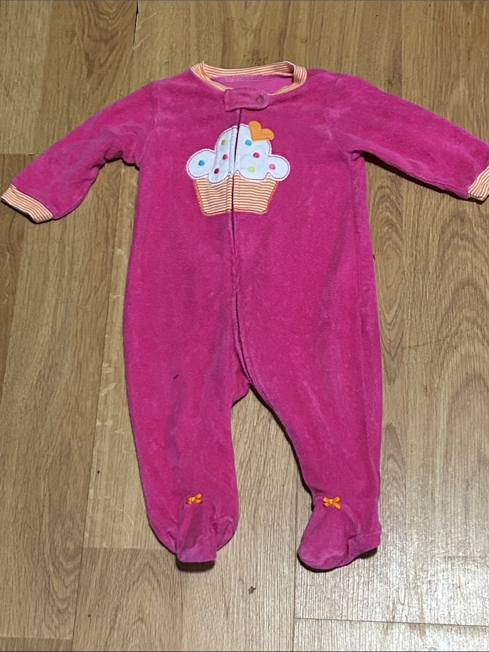 Carter's Bright Pink Cupcake Fleece Footed One-Piece Size 6 Months
